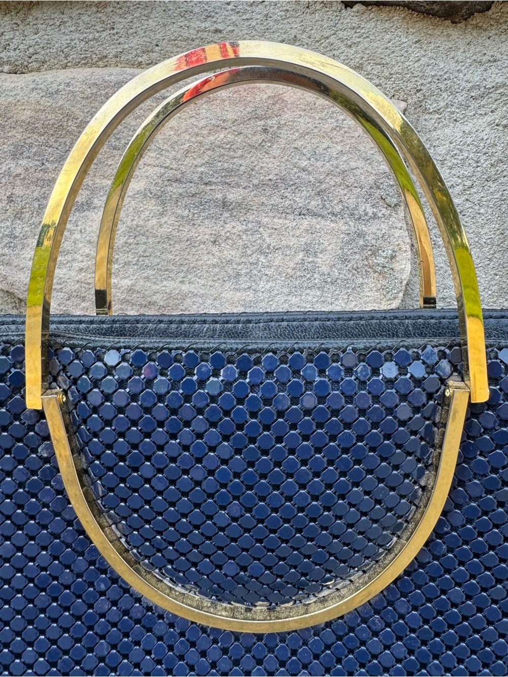 Vintage Bags by Marlo Navy Woven Chainmail Crossbody/Handbag Bag with Gold - Picture 4 of 16